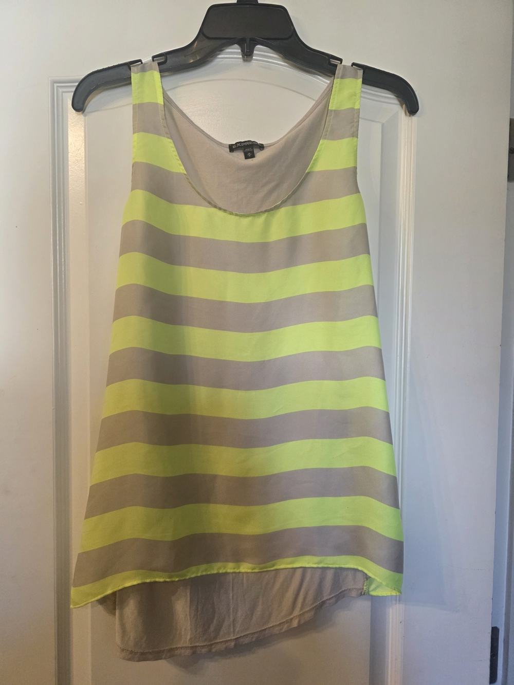Express Women's Striped Neon Yellow and Taupe Sleeveless Tank Top
